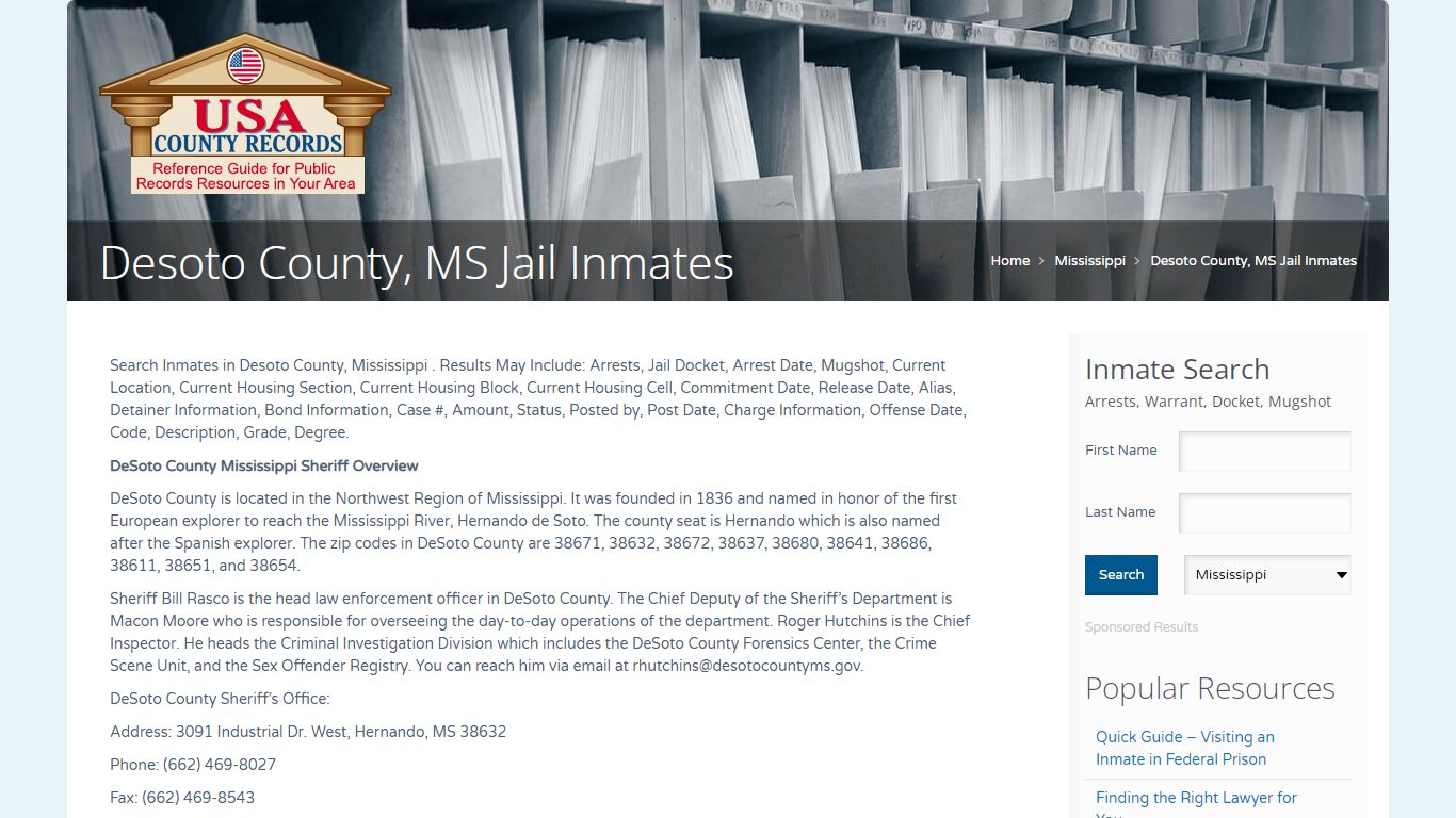 Desoto County, MS Jail Inmates | Name Search